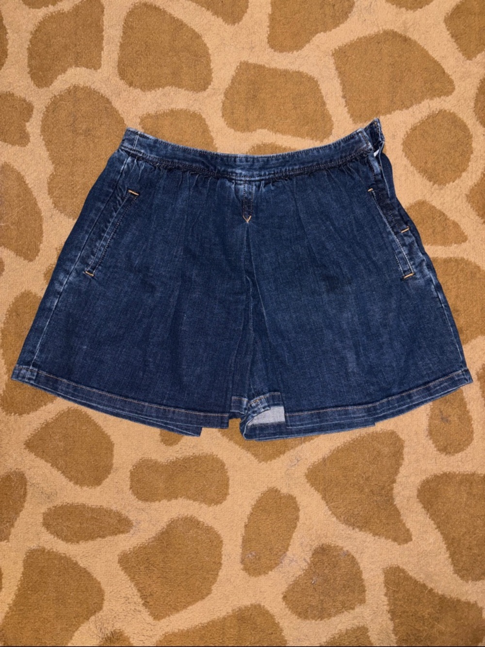 High-Rise Dark Blue Denim Wide-Leg Shorts for Women